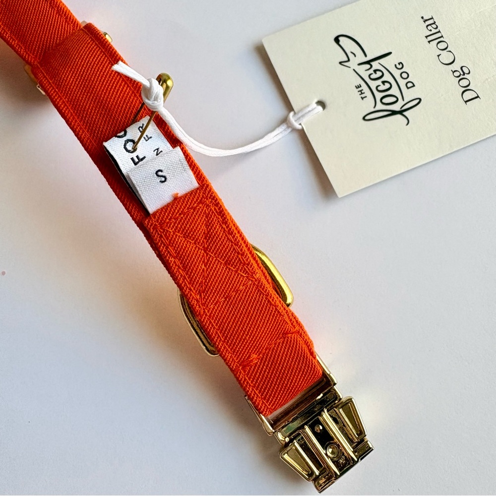 The Foggy Dog Orange Dog Collar Small Gold Hardware Pet Fall Harvest NEW w/ tags - Picture 8 of 13